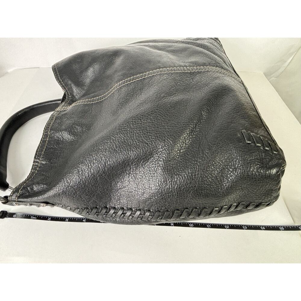 LUCKY BRAND Y2K Vintage Slouchy Whipstitch Hobo Shoulder Bag Black Leather - Picture 9 of 16